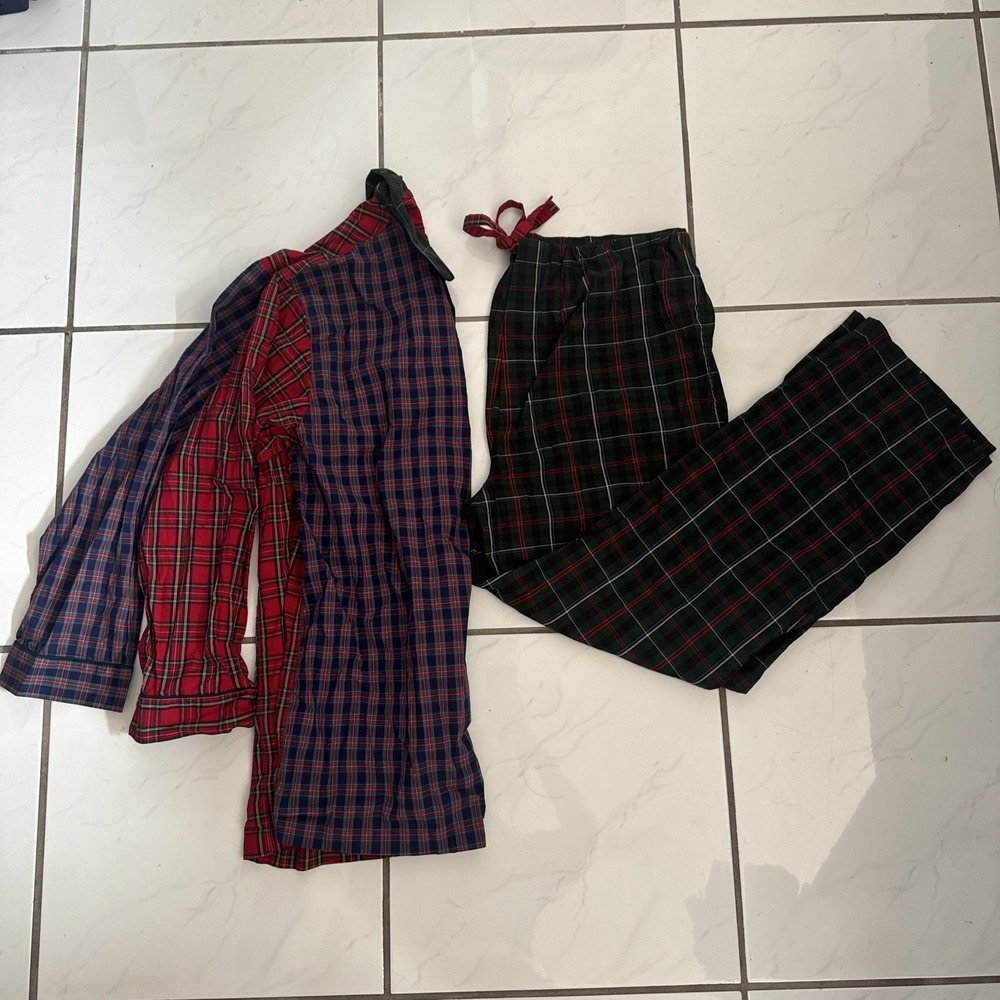 Brooks Brothers Pajama Set Mens Size L Red Blue Green Plaid Sleepwear 100 Cotton